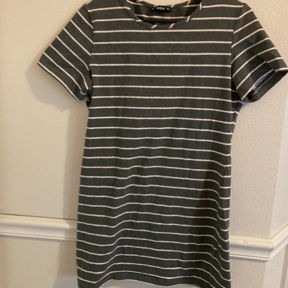 Grey and white striped tee shirt dress